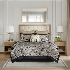 Whitman 12-Piece Black Polyester Jacquard Cal King Complete Bed in A Bag