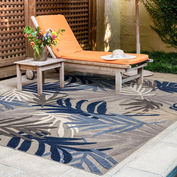 Oasis Floral Blue 8 ft. x 10 ft. Indoor/Outdoor Area Rug