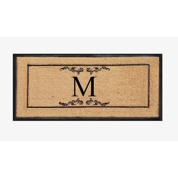 A1 Home Collections A1HC Scroll Leaf Picture Frame Black/Beige 30 in. x 60 in. Coir & Rubber Large Outdoor Monogrammed M Door Mat