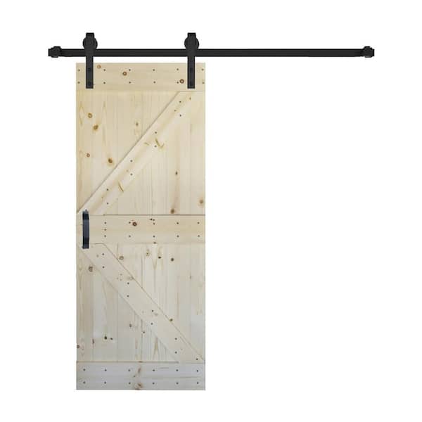 ISLIFE K Style 38 in. x 84 in. Unfinished Soild Wood Sliding Barn Door with Hardware Kit - Assembly Needed