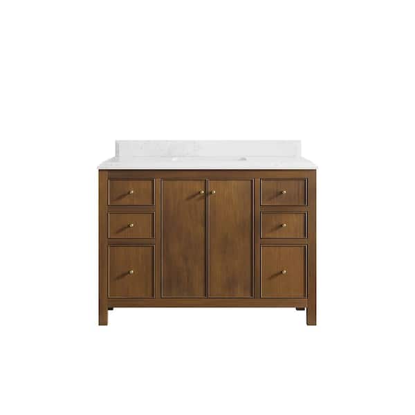 Willow Collections Chicago Teak 48 in. W x 22 in. D x 36 in. H Single Sink Bath Vanity in Dark Natural with 1.5" Empira White Qt. Top