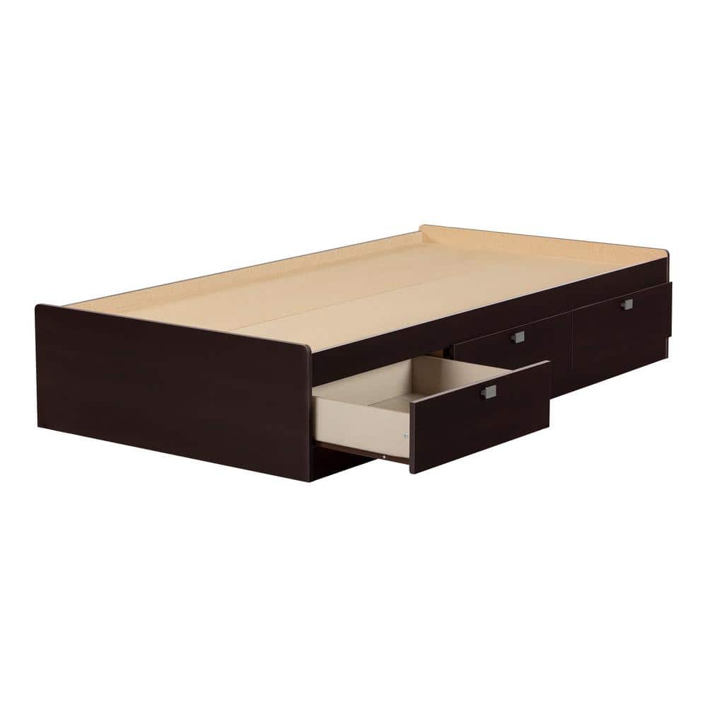 Chocolate Twin Wood Frame Captain's Bed with 3 Drawers