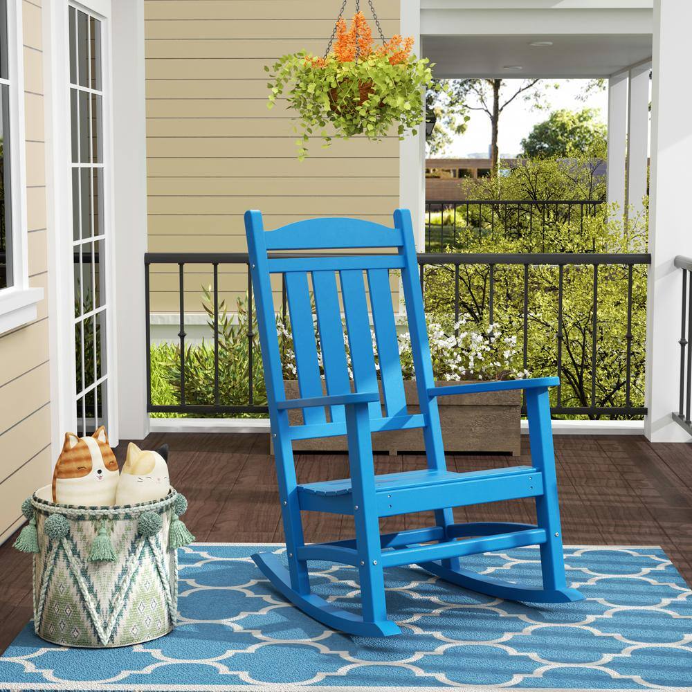Laguna Pacific Blue Traditional HDPE Rocking Chair with Arms