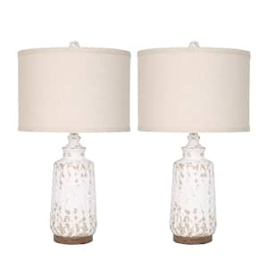 22.4 in. Beige Table Lamp Set with Shade and USB Port (Set of 2)