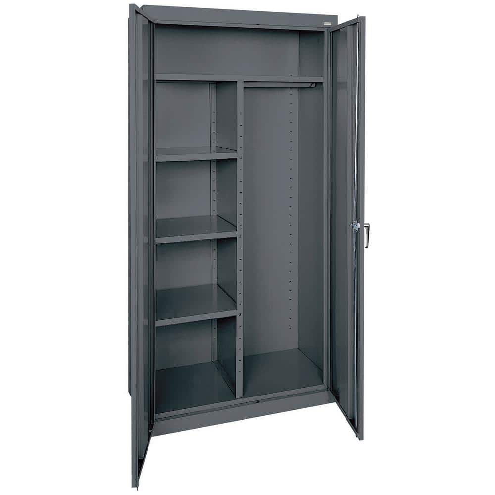 Charcoal Gray Steel Freestanding Lockable Office Cabinet with Adjustable Shelving