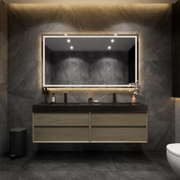 BV Better Vanity MIA 71 in. W. x 20 in. D x 24 in. H Double Sink Floating Bath Vanity in Coffee Wood with Black Stainless-Steel Top