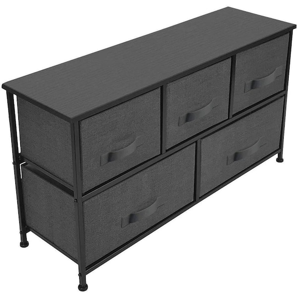 Sorbus 5-Drawer Brown Dresser Steel Frame Wood Top Easy Pull Fabric Bins 11.87 in. L x 39.5 in. W x 24.62 in. H