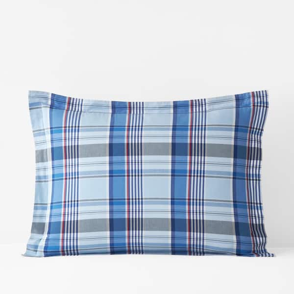 The Company Store Company Organic Cotton Grayson Plaid Yarn-Dyed Blue Multi Cotton Percale Standard Sham