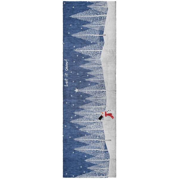 Dream Shag Premium Machine Washable Abstract ADS223 Blue 2 ft. x 7 ft. Runner Rug