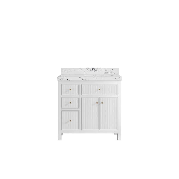 Willow Collections Sonoma 36 in. W x 22 in.  D x 36 in. H Right Sink Bath Vanity in White with 2 in. Viola Night qt. Top