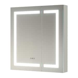 32 in. W x 36 in. H Rectangular Silver Aluminum Recessed/Surface Mount Medicine Cabinet with Mirror and LED Light