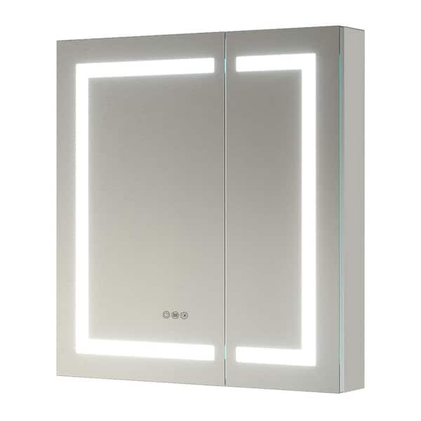 WOODSAM 32 in. W x 36 in. H Rectangular Silver Aluminum Recessed/Surface Mount Medicine Cabinet with Mirror and LED Light