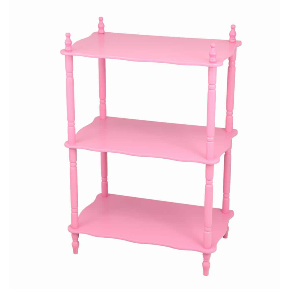 Victorian-Inspired Pink 3-Tier Wood Composite Etagere Bookcase for Kids