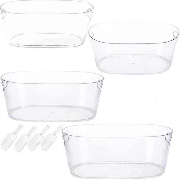 4-Pack 15 L Clear Acrylic Ice Bucket Beverage Tub with Scoops 4 Gallon for Champagne Beer Cocktail Party