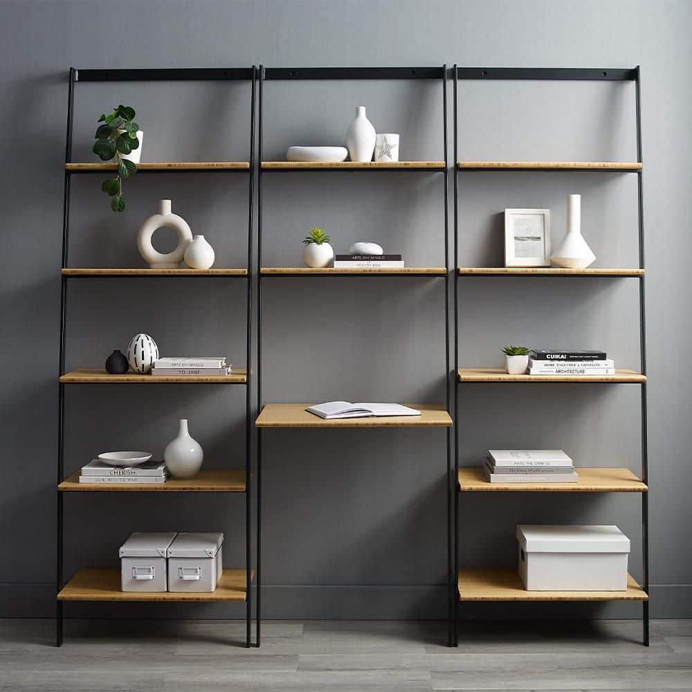 Spencer 76 in. Tall Sand Bamboo 5-Shelf Standard Bookcase