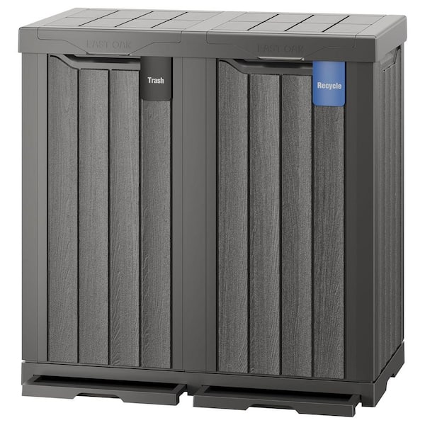62 Gal 31.46 x 31.3 x 16.5Grey Trash Indoor/Outdoor Use,Waterproof/UV Resistant, Drip Tray plus Garbage Labels Included