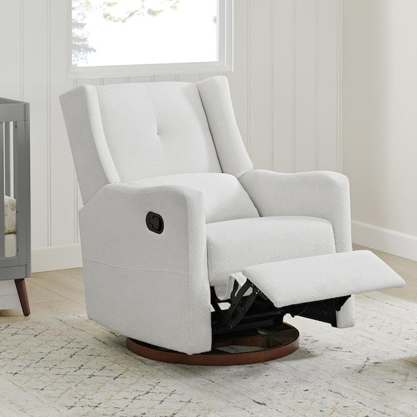 Quixara Ivory Fabric Manual Swivel Glider Recliner with Wood Base and Pillow for Livingroom and Bedroom