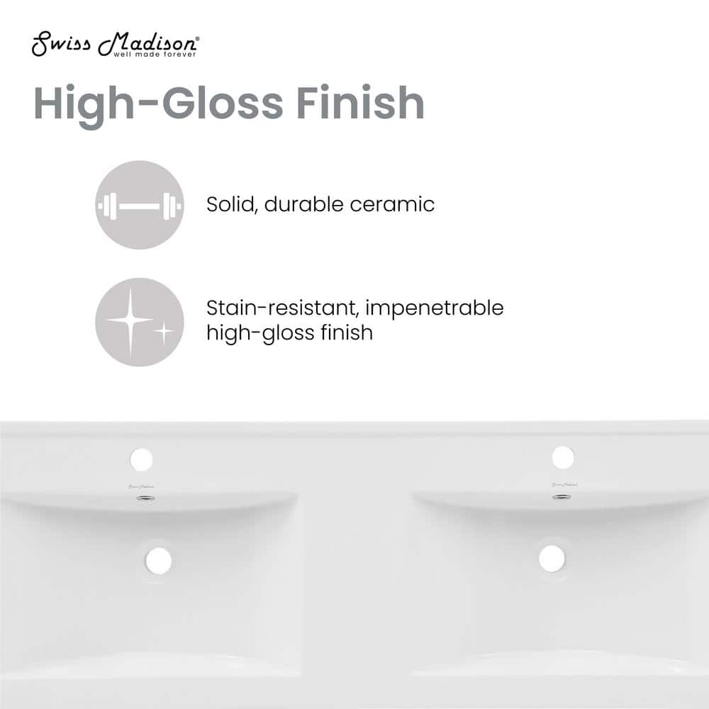White Ceramic 48" Vanity Top with Double Basins