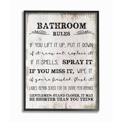 16 in. x 20 in. "Bathroom Rules Wood" by Daphne Polselli Framed Wall Art