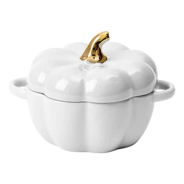 0.47 qt. Pumpkin Series 15 oz. Ceramic Nonstick Stock Pot in White with Lid and Handle, Halloween Thanksgiving 1-Piece
