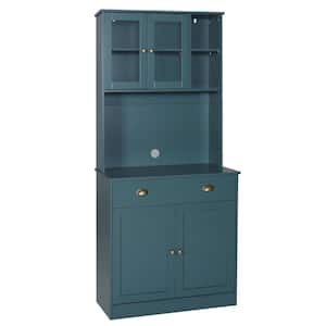 Teal Blue MDF Sideboard Food Pantry Kitchen Buffet and Hutch with 3 Adjustable Shelves and 1-Drawer