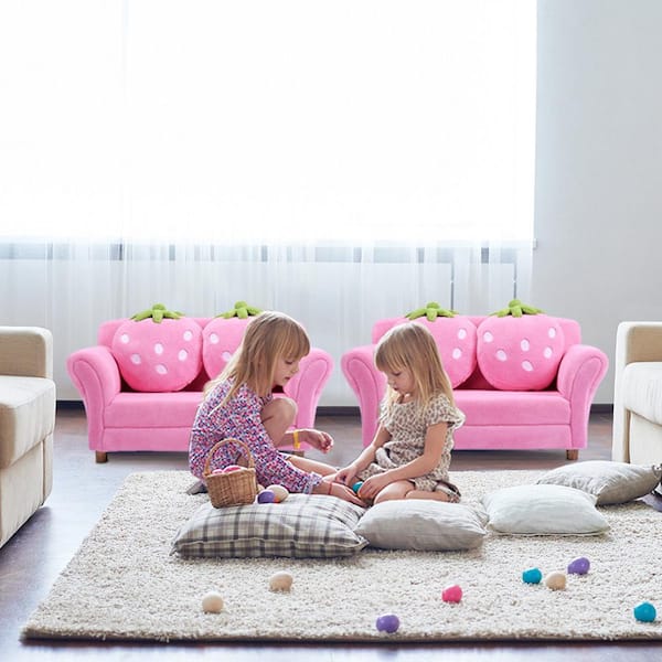 Costway Pink Kids Sofa Strawberry Armrest Chair Lounge Couch