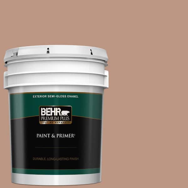 BEHR PREMIUM PLUS 5 gal. #S190-4 Spiced Brandy Semi-Gloss Enamel Exterior Paint & Primer