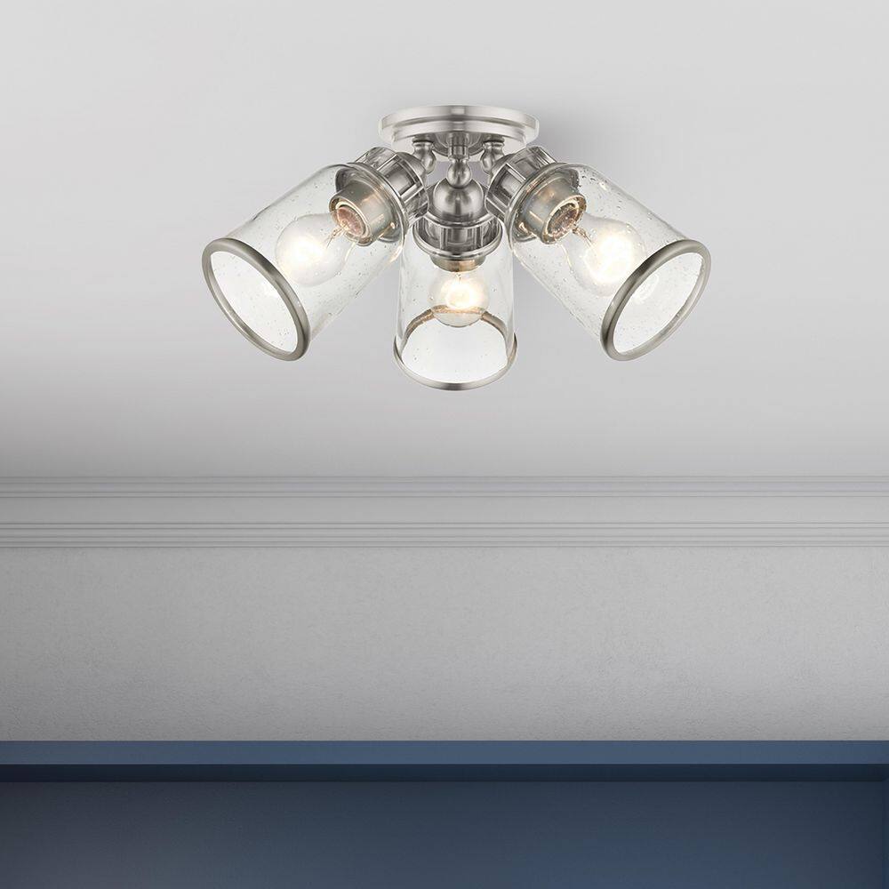 Brushed Nickel 3-Light Flush Mount with Clear Seeded Glass