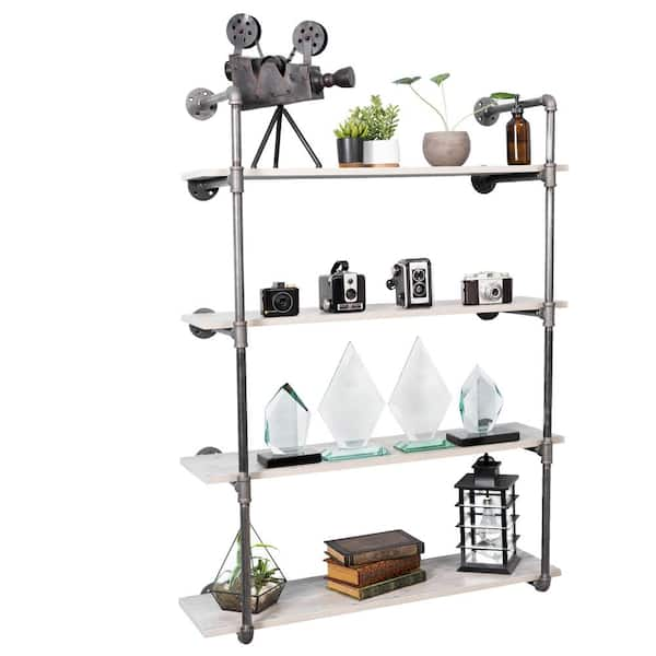 Pipe Decor 1/2 in. x 11.75 in. D x 35 in. H Black Steel Pipe Wall Mounted 3-Tier Shelf Kit