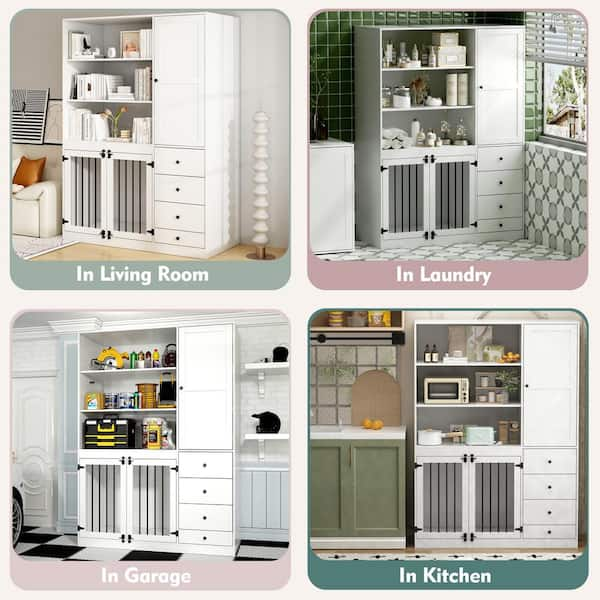 Large Dog Crate Furniture with Drawers, Storage Shelves for Small, Medium  and Large Dog, Wooden Garage Storage Cabinet