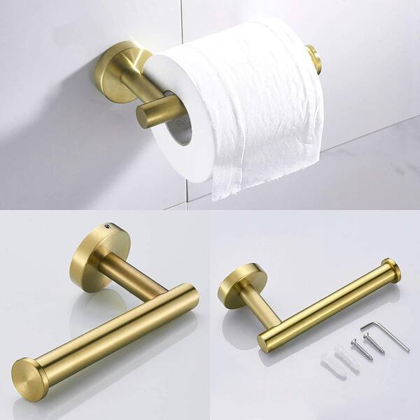 Boyel Living 4-Piece Bath Hardware Set with Towel Bar, Towel Robe Hook,  Toilet Roll Paper Holder, Hand Tower Holder in Brushed Gold BMG322-4NG -  The Home Depot