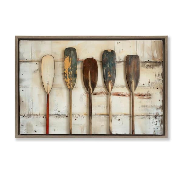 Stupell Industries Rustic Oar Lineup by Arlington Prints Brown Floater Frame Coastal Graphic Art Print 17 in. x 25 in.