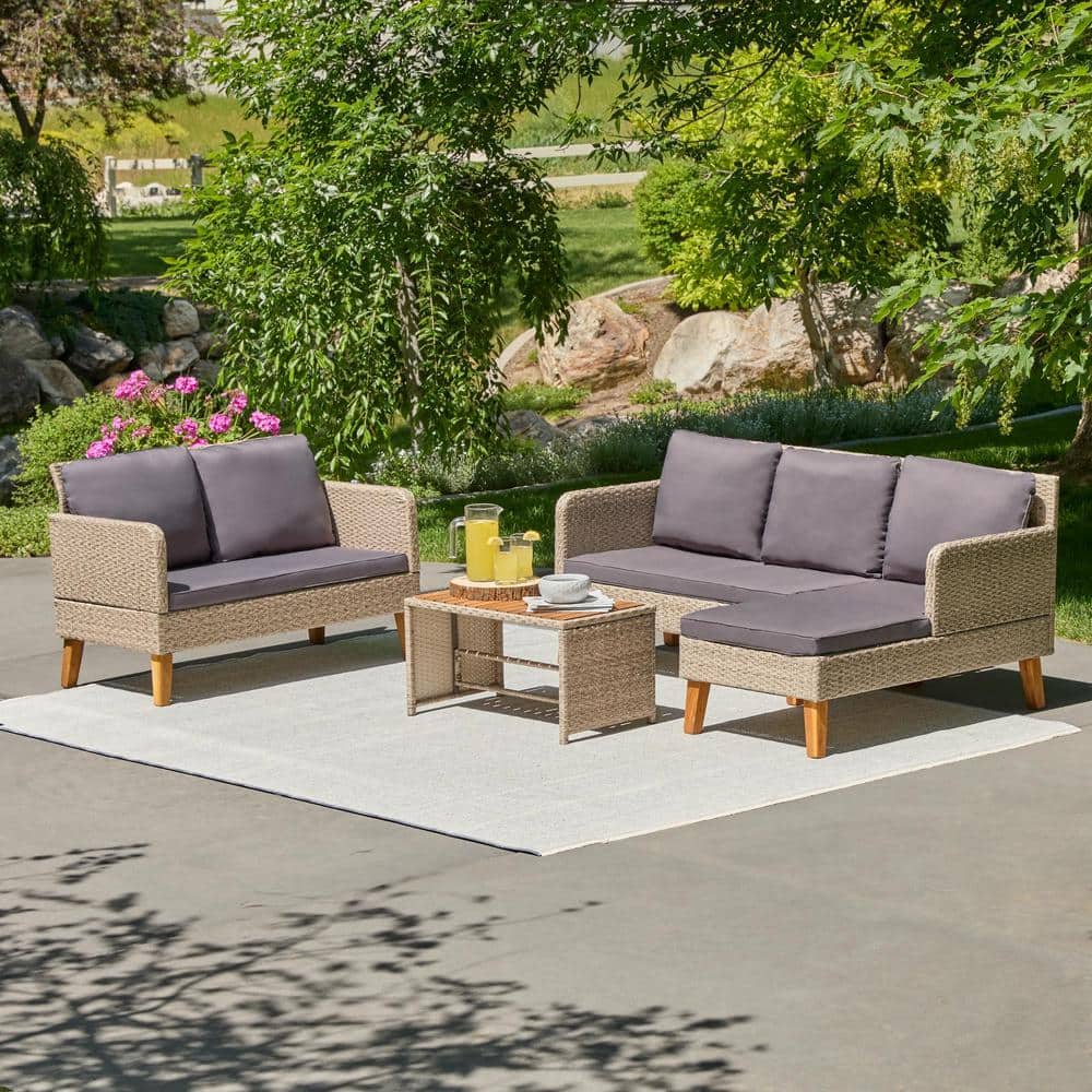 Brookside Chloe Greige 3Piece Wicker Patio Conversation Sectional