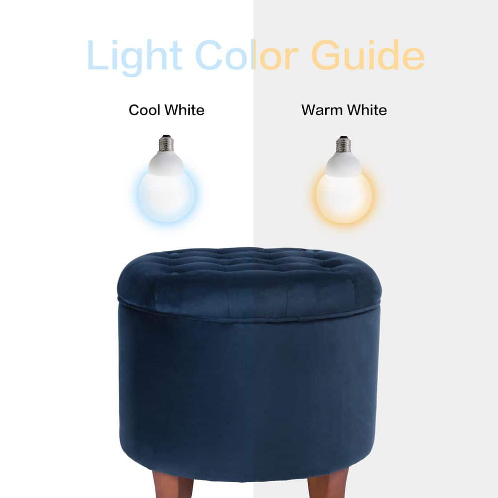 Navy Velvet Round Tufted Ottoman with Rustic Wood Legs