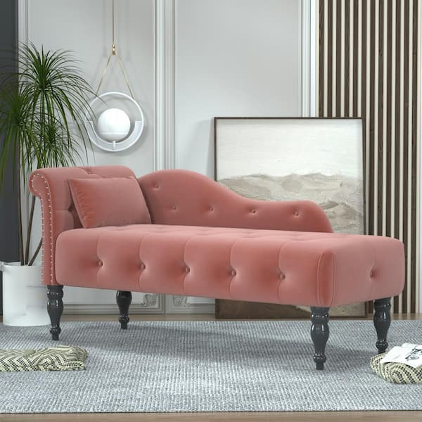 Red (Rose) Velvet Right Arm Chaise Lounge with Button Tufted