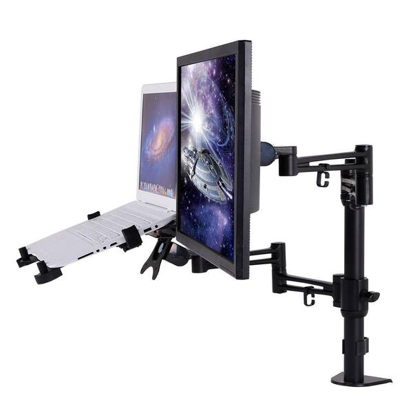 Loctek 2-in-1 Dual Monitor Arm Desk Mounts LCD Stand for 10 in. to 27 in. LCDs and 11 in. to 15.6 in. Laptop