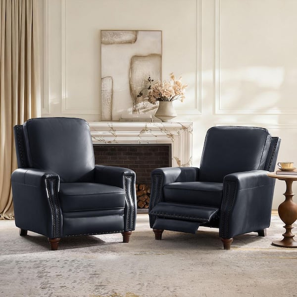 JAYDEN CREATION Theresa Navy Mid-century Leather Standard (No Motion) Recliner with Nailhead Trim (Set of 2)