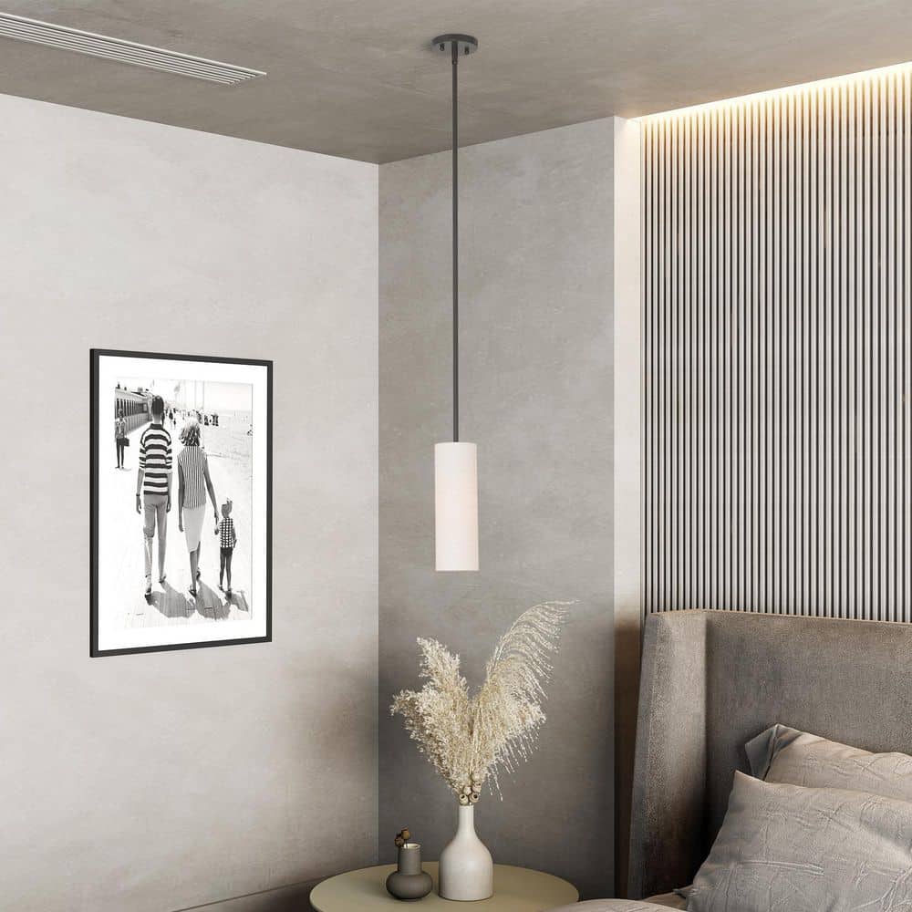English Bronze Mini Pendant Light with Fabric Shade