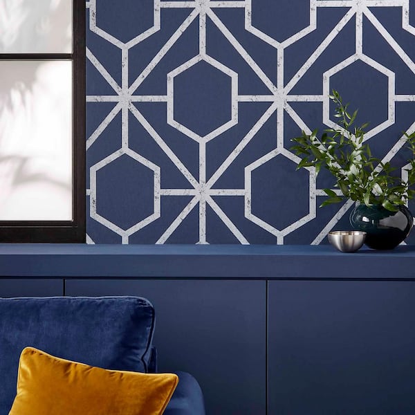 Graham & Brown Wallpaper Rinku Navy & Silver 112200