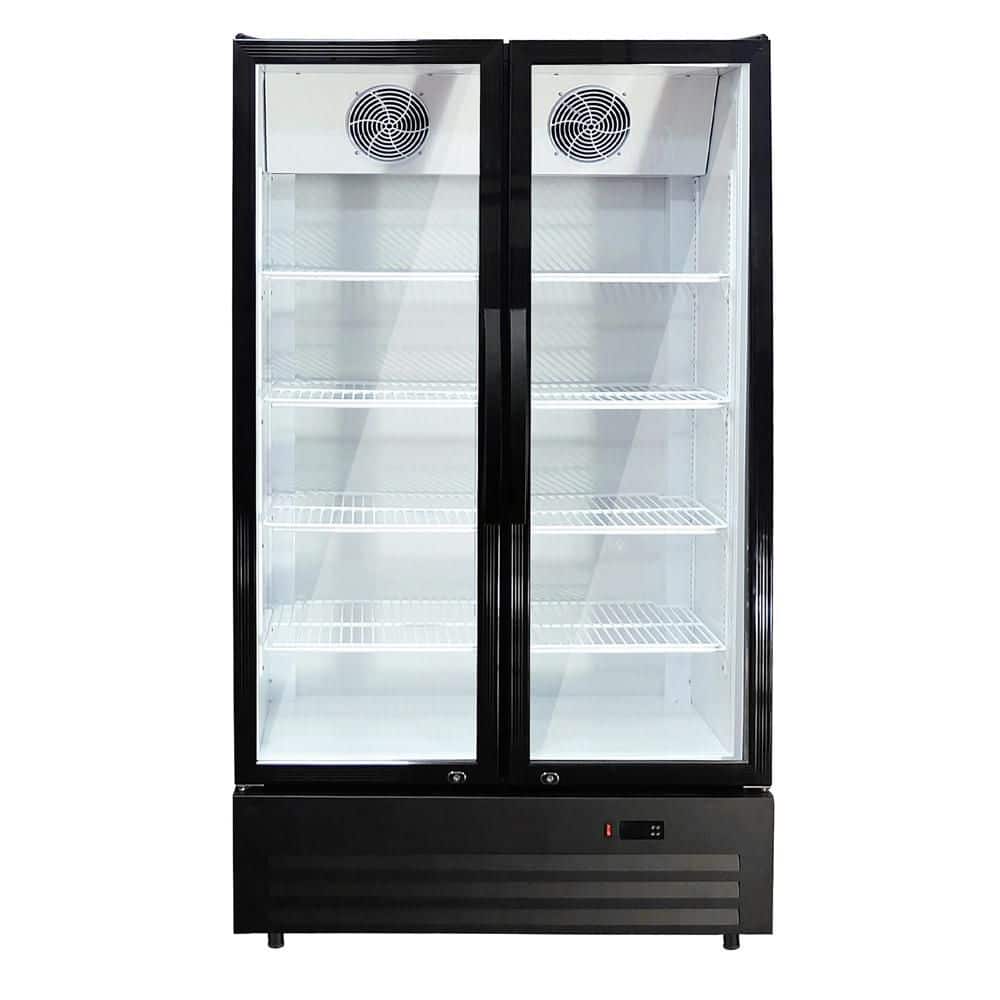 38 in. 17 cu. ft. Commercial Refrigerator 2-Door Upright Display Beverage Cooler Refrigerator in Black