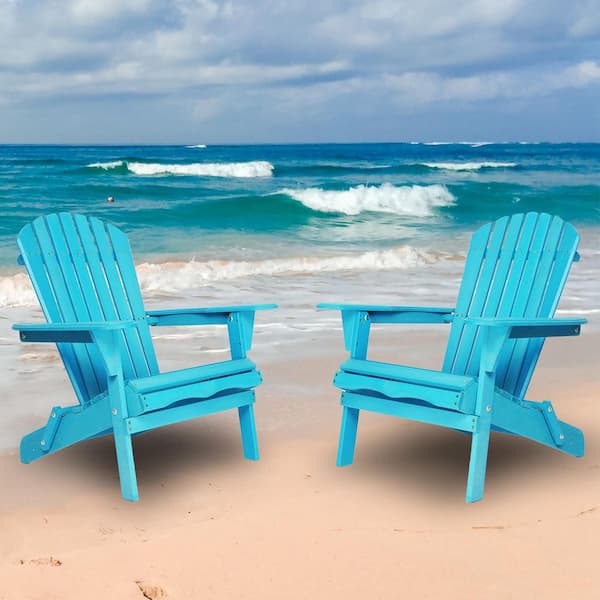 BTMWAY Classic Light Blue Solid Wood Outdoor Patio Folding Adirondack Chair, Half Assembled (Set of 2)