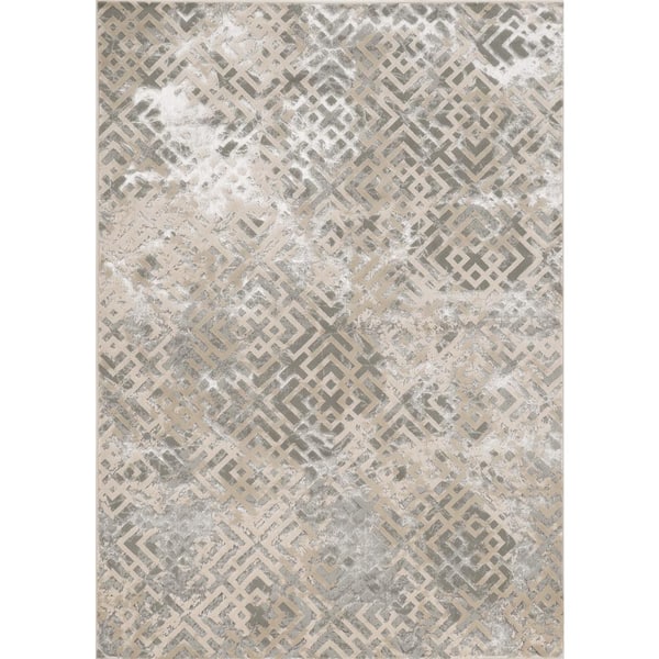 Clara Sand Silver 5 ft. x 8 ft. Geometric Glam Area Rug