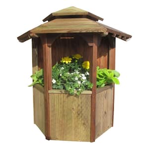 19.5 in. Wide x 19 in. Tall Wood Wall Mount Gazebo Planter with Pagoda Roof, Treated with Semi-Transparent Brown