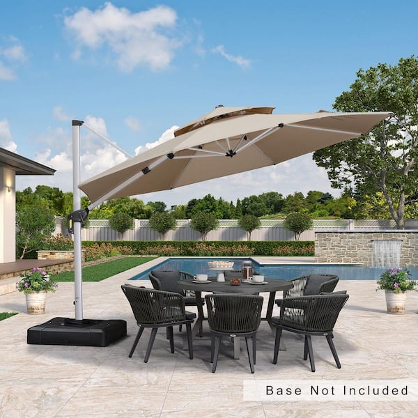 PURPLE LEAF 12 ft. Round Double-top Umbrella Aluminum Umbrella Cantilever Patio Umbrella for Garden Deck Backyard Pool in Beige