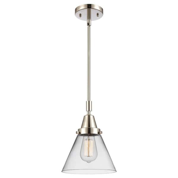 Cone 100-Watt 1-Light Polished Nickel Standard Mini Pendant Light with Clear Glass Shade, No Bulbs Included