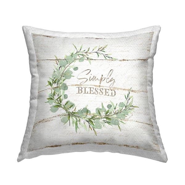 Stupell Industries Simply Blessed Distressed Styling Botanical Wreath Beige Square Outdoor Throw Pillow