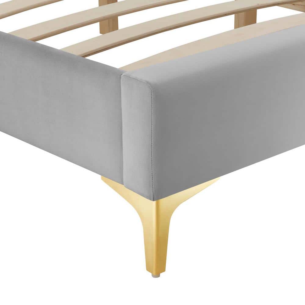 Sutton Full Performance Velvet Light Gray Bed Frame with Gold Legs