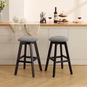 26 in. Black Wood Fabric Upholstered Counter Height Swivel Bar Stool (Set of 2)
