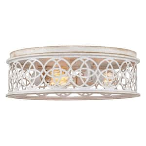 Blythe 16.5 in. 60-Watt 3-Light Antique White Modern Flush Mount with Antique White Shade