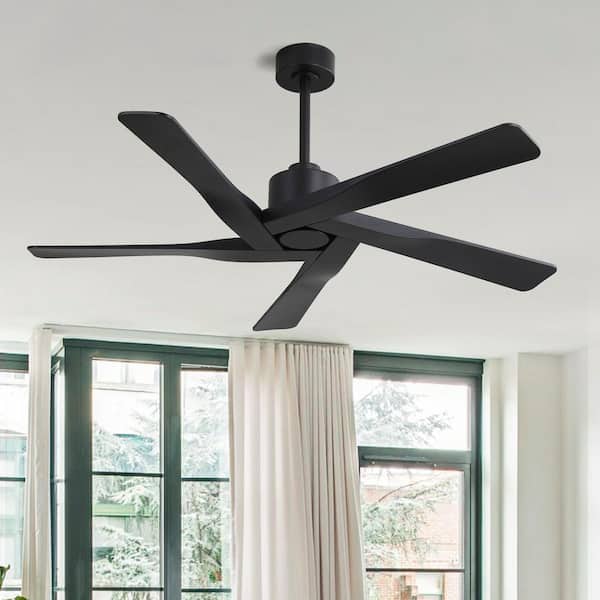 64 in. 6 Fan Speeds Ceiling Fan in Black without Light (5 Blades)